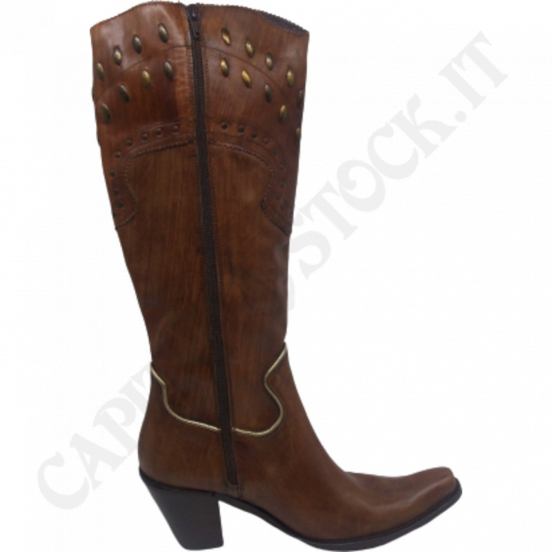 Miss Roberta - Brown Woman Boot With Ornamental Studs - Handmade Production
