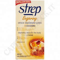 Strep Sugaring Depilatory Strips with Cane Sugar and Beeswax - 20 Strips + 4 Wipes
