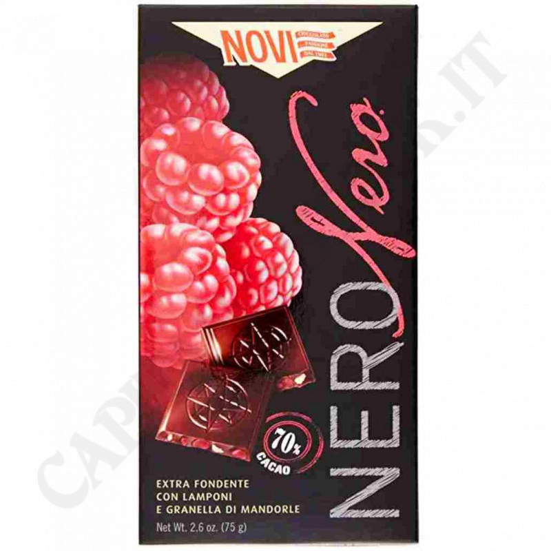 Novi - Nero Nero - Extra Fondente con Lamponi e Granella di Mandorle - 75g