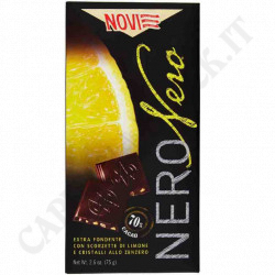 Novi - Nero Nero - Extra Fondente con Scorzette di Limone e Cristalli allo Zenzero -75 g
