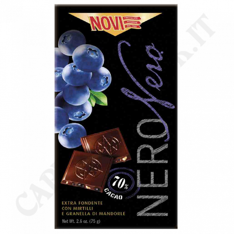 Novi - Nero Nero - Extra Fondente con Mirtilli e Granella di Mandorle - 75 g