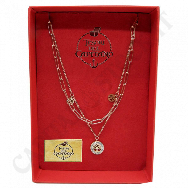 Tesori - Collana Donna in Acciaio Doppia Catena Rosè Con Albero Della vita - ID 4855