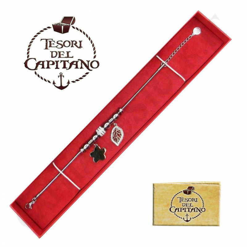 Tesori - Bracciale Donna in Acciaio con Inserti e Ciondolo Quadrifoglio - ID 4802