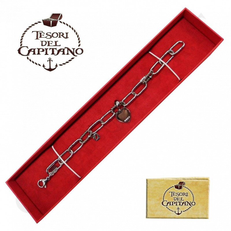 Tesori - Bracciale Donna in Acciaio con Maglia a Catena e Cuore - ID 4800