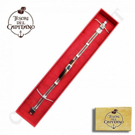 Acquista Tesori del Capitano® - Bracciale Uomo In Acciaio con Doppia Maglia a Spiga e Piastrine - ID 4718 a soli 28,00 € su Capitanstock 