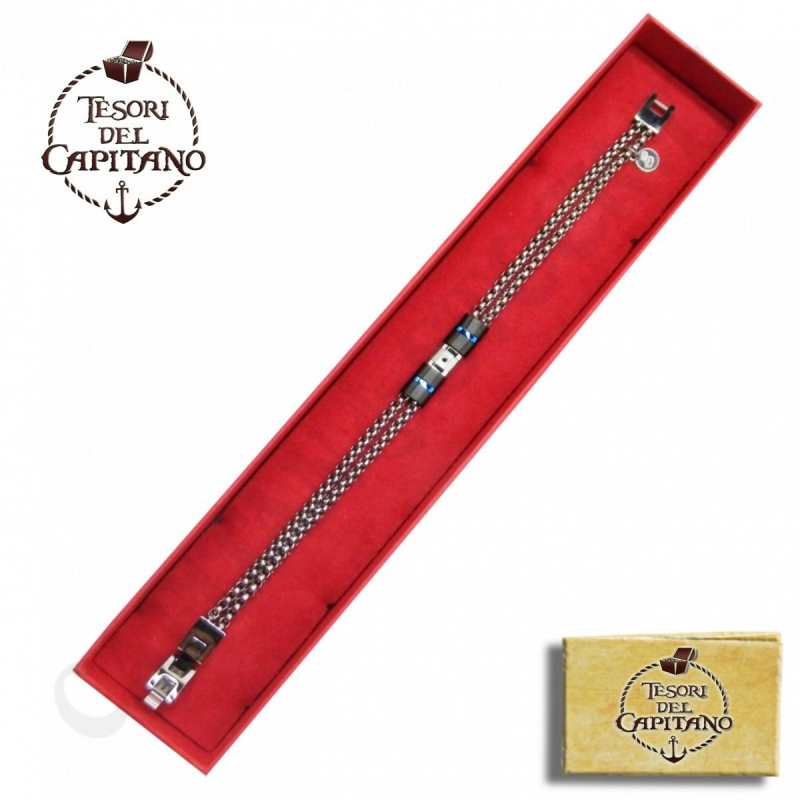 Tesori del Capitano® - Men's Steel Bracelet With Double Link and Anthracite Plate - ID 4720 Tesori del Capitano® - Men's Steel Bracelet With Double Link and Anthracite Plate - ID 4720