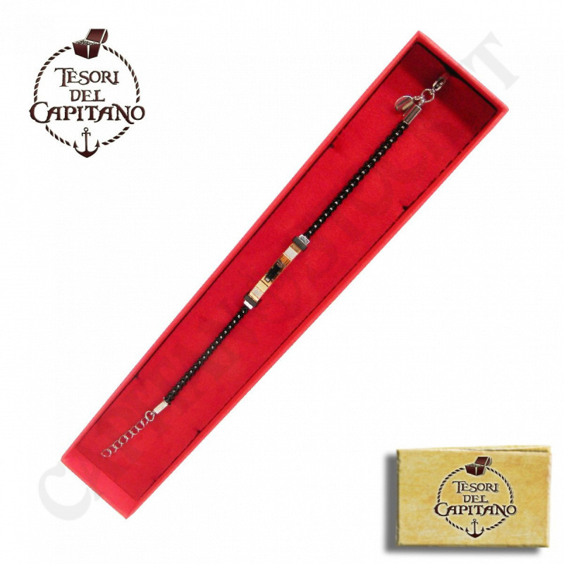 Tesori del Capitano - Bracciale Uomo in Acciaio con Maglia a Spiga Nera e Piastra Multicolor - ID 4721