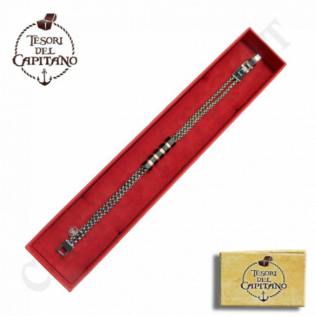 Buy Tesori del Capitano® - Men's Double Link Steel Bracelet With Black and Gold Plate - ID 4735 at only €29.00 on Capitanstock