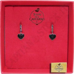 Tesori del Capitano® - Woman Earrings in Steel and Strass with Black Heart Pendant - ID 4752