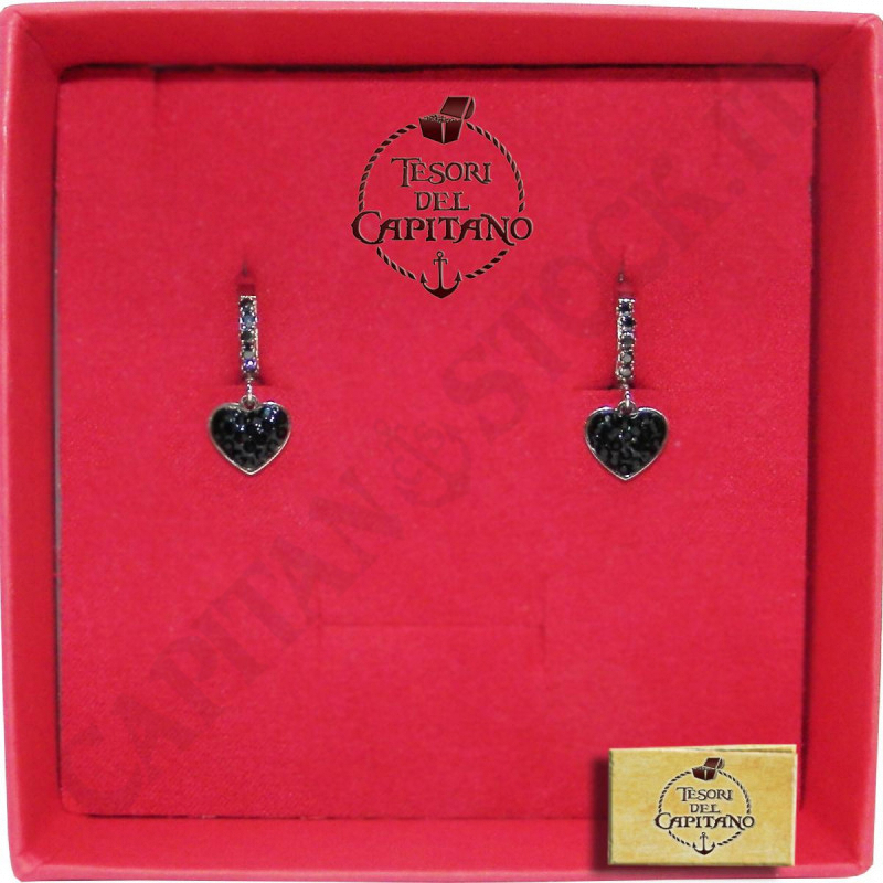 Tesori del Capitano® - Woman Earrings in Steel and Strass with Black Heart Pendant - ID 4752 Tesori del Capitano® - Woman Earrings in Steel and Strass with Black Heart Pendant - ID 4752