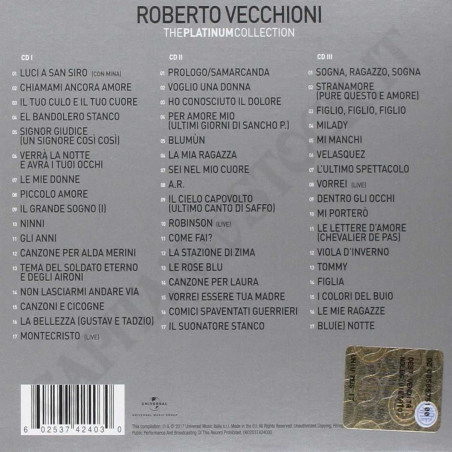 Buy Roberto Vecchioni - The Platinum Collection - 3CD at only €12.88 on Capitanstock