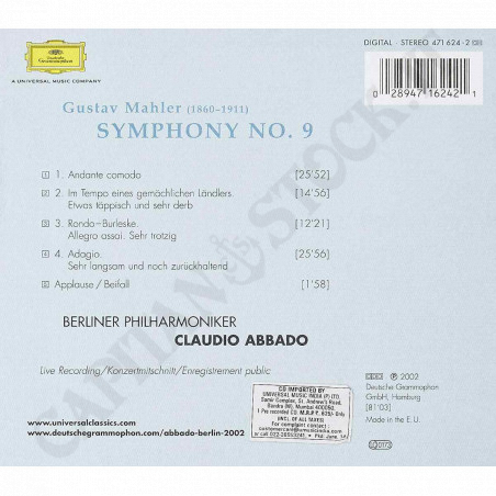 Acquista Mahler - Symphony NO. 9 - Berliner Philharmoniker - Claudio Abbado - CD a soli 9,45 € su Capitanstock 