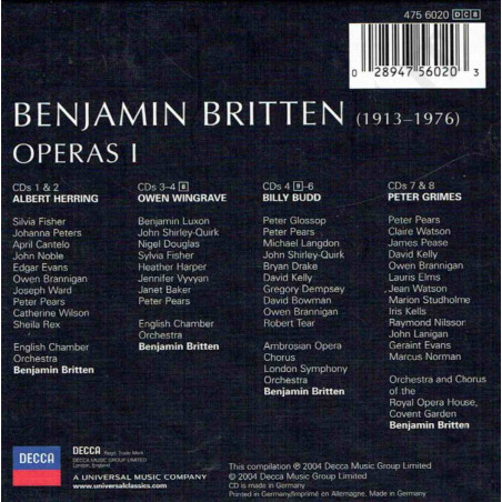 Acquista Bejamin Britten - Britten Operas 1 - Cofanetto - 8CD a soli 34,90 € su Capitanstock 