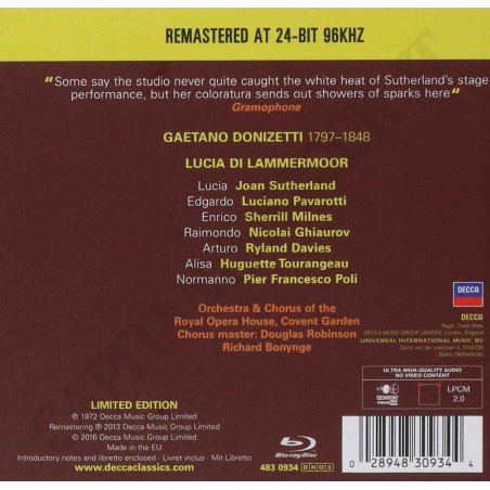 Acquista Donizetti - Lucia Di Lammermoor - 2CD+Bluray a soli 17,10 € su Capitanstock 