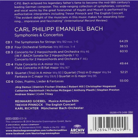 Buy C.P.E Bach - Symphonies & Concertos - Goebel - Pinnock - Richter - 6CD at only €20.17 on Capitanstock