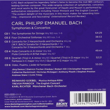 Acquista C.P.E Bach - Symphonies & Concertos - Goebel Pinnock Richter - 6CD a soli 20,17 € su Capitanstock 