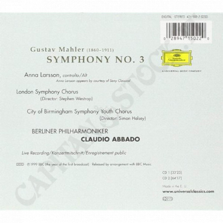 Buy Gustav Mahler - Symphony no. 3 - Claudio Abbado - CD at only €13.90 on Capitanstock