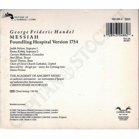 Buy George Friederic Handel Messiah Foundling Hospital Version 1754 - 2CD at only €14.37 on Capitanstock