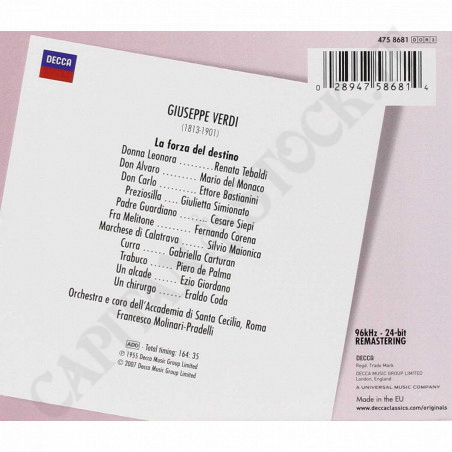 Acquista Verdi La Forza del Destino - Tebaldi - Del Monaco - Batianini - Molinari - Pradelli - 3 CD a soli 11,66 € su Capitanstock 