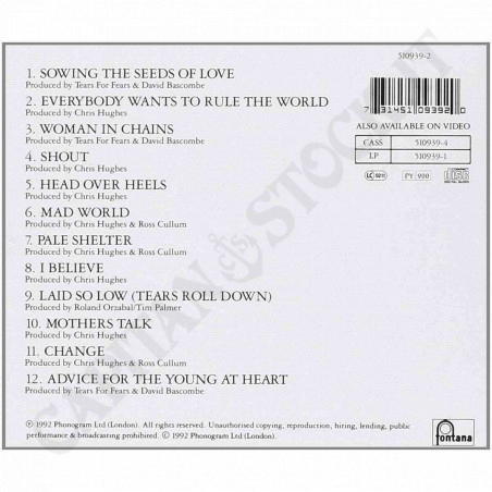 Buy Tears For fears - Tears Roll Down (Greatest Hits 82-92) - CD at only €5.87 on Capitanstock