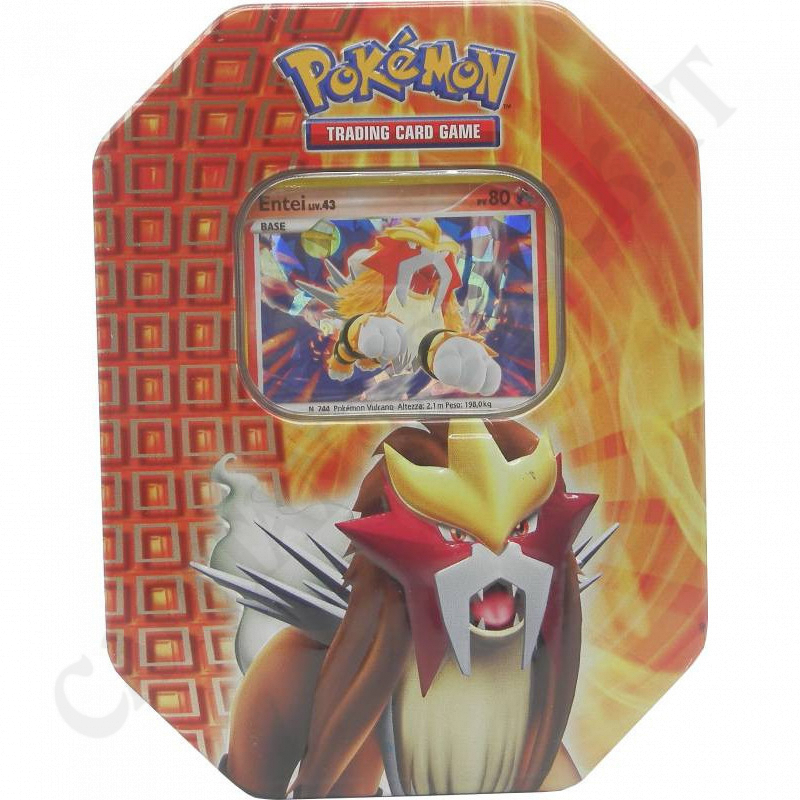 Pokémon  Entei Liv.43  PV 80 Base Tin Box con Carta Rara Holo e Bustina Nero e Bianco Nuove Forze Pokémon  Entei Liv.43  PV 80 Base Tin Box con Carta Rara Holo e Bustina Nero e Bianco Nuove Forze