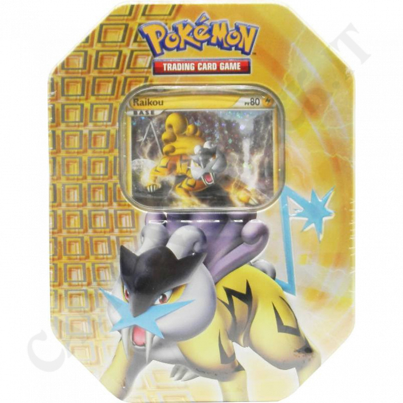 Pokémon Raikou PV 80 Base Tin Box con Carta Rara e Bustina Nero e Bianco Vittorie Regali Pokémon Raikou PV 80 Base Tin Box con Carta Rara e Bustina Nero e Bianco Vittorie Regali