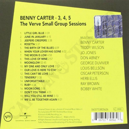 Acquista Benny Carter 3, 4, 5 Verve small Group Sessions - CD a soli 4,90 € su Capitanstock 