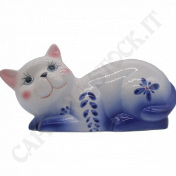 Cat Candle Holder In White And Blue Porcelain