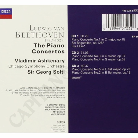 Acquista Ashkenazy Vladimir Beethoven The Piano Concertos 3 CD a soli 11,90 € su Capitanstock 