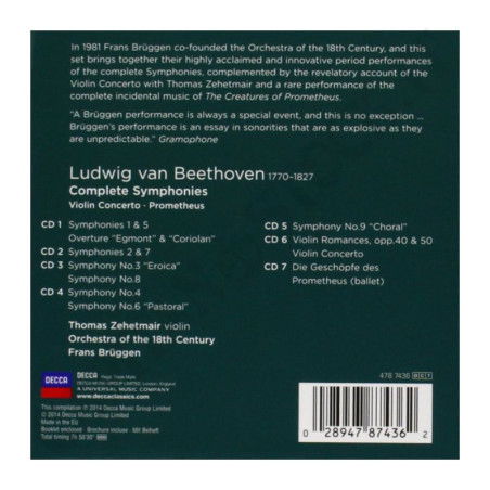 Buy Beethoven Thomas Zehetmair Orchestra Of The 18th Century Frans Brüggen Complete Symphonies Violin Concerto Prometheus at only €49.90 on Capitanstock