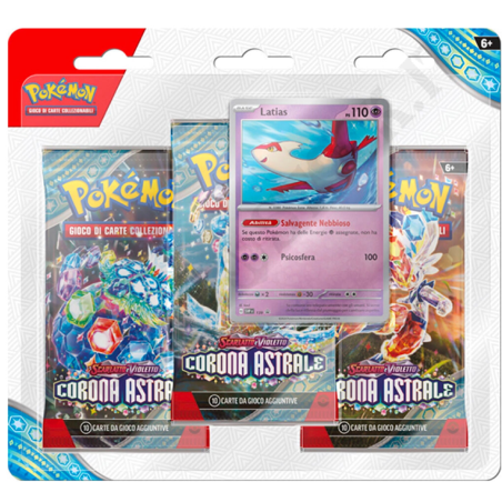 Acquista Pokémon Scarlatto e Violetto Corona Astrale Latias Blister 3 bustine + 1 carta IT a soli 14,50 € su Capitanstock 