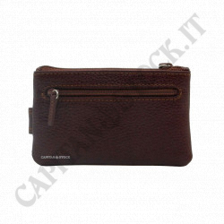 Enrico Coveri - Card and Coin Holder and Key Holder for Men in Dark Brown Genuine Leather